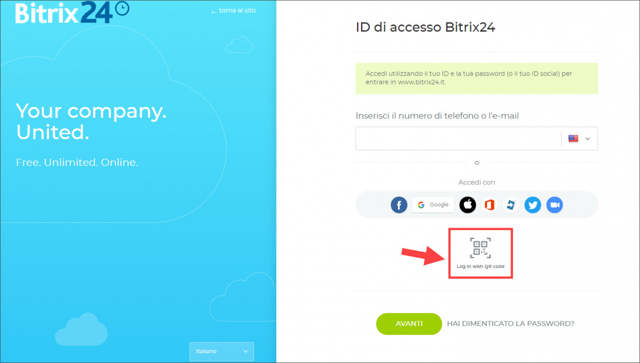 Log in to Bitrix24 on your computer using QR code